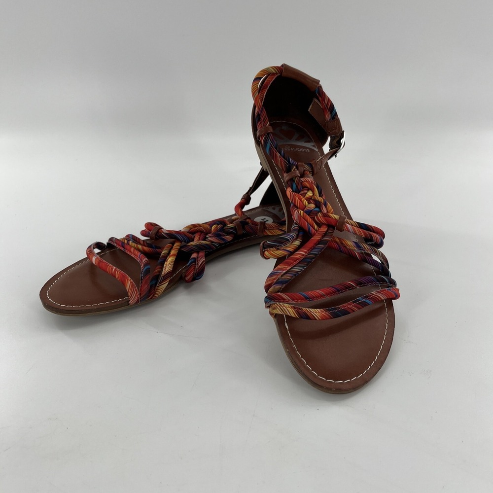 Gladiator T Strappy Sandal Womens 11 M Flat Striped Buckle Braided Fergalicious - Picture 15 of 15